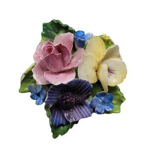 Crown Staffordshire England Brooch Fine Bone China Flowers Hand Painted Vintage